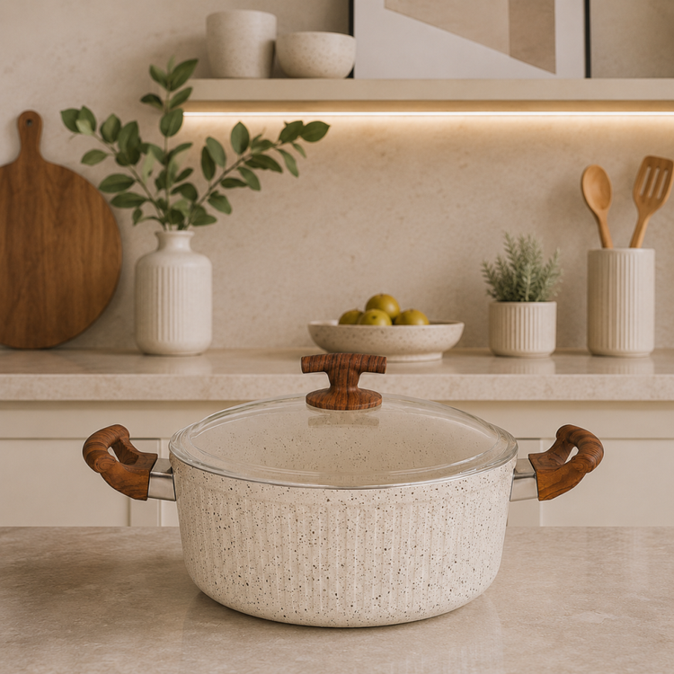 قابلمه اویز پلاس مدل السا | گرانیتی با درب پیرکس