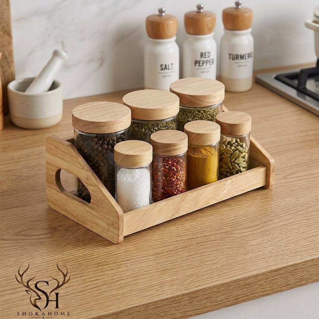 جا ادویه 7 عددی چوبی استند دار پرارین شوکا هوم