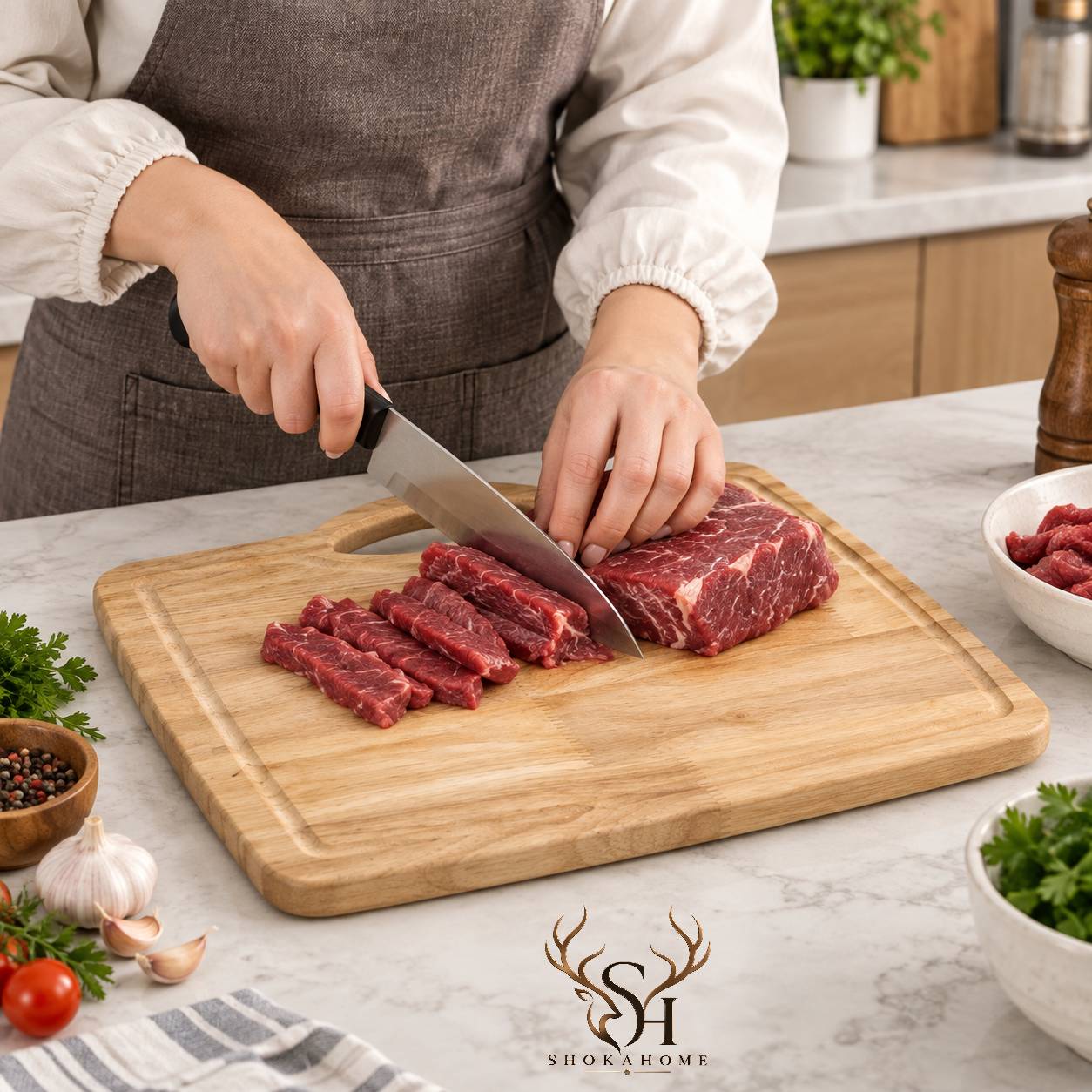 تخته گوشت چوبی مستطیل دسته دار پرارین